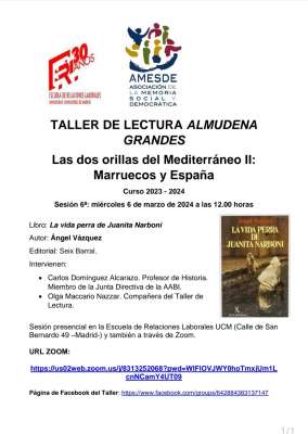 Taller de Lectura “Almudena Grandes” 6 de marzo de 2024